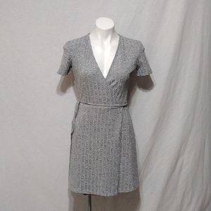 Zara Ribbed Wrap Dress V-Neck Short Sleeve Tie Waist Soft Knit Small Casual Chic